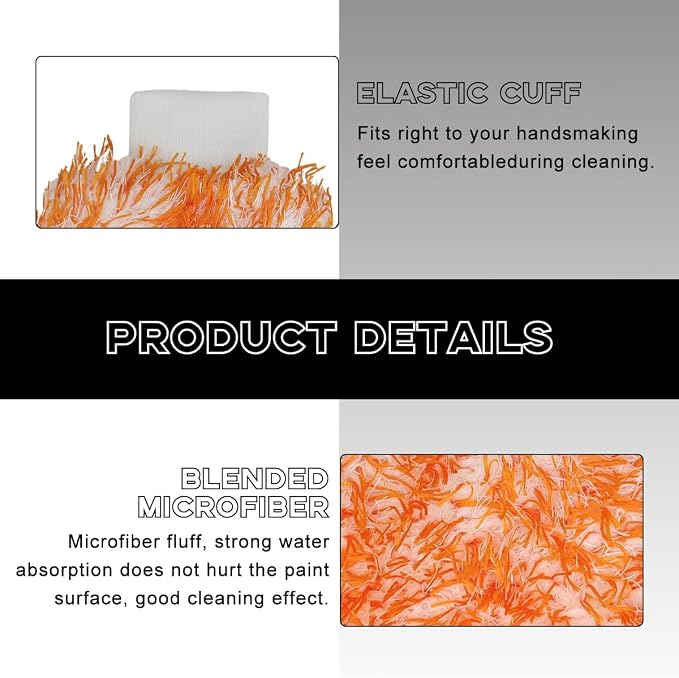 Yourkar 2 PCS Car Wash Mitt, 8"×10" Soft & Scratch-Free Premium Plush Microfiber Washing Glove, Machine Washable Lint Free Absorbent Detailing Wash Mitt, Universal Car Accessories (Orange)