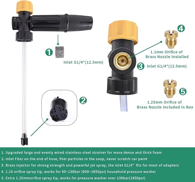 Electric Pressure Washer DIY Foam Cannon with 1/4” Quick Connector & Other 5 Adapters, Power Washer Adjustable Snow Foam Lance 0.6L Bottle, Jet Car Wash Soap Foam Nozzle, 500~2200PSI, 1.0~2.2GPM…