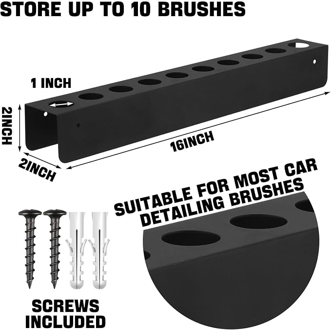 Yaocom 2 Pcs Detailing Organizer 10 Holes Detailing Brush Holder Wall Mounting Rack with Hardware Auto Supplies Car Accessories for Garage Workshop