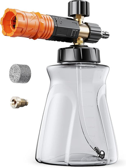 Foam Cannon for Pressure Washer, 1L Car Wash Foam Cannon with 1/4" Quick Connect, Adjustable Snow Foam Lance with Extra Orifice Nozzle & Foam Makers for Cars