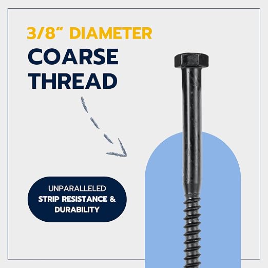 3/8 x 8 (25 Pack) Lag Screw Kit, 25 Screws and 25 Washers, Ceramic Black Ruspert Coating for Exterior Use, Meets ASTM A307 and ASME B18.2.1, Industrial/Commerical Grade by Makers Bolt
