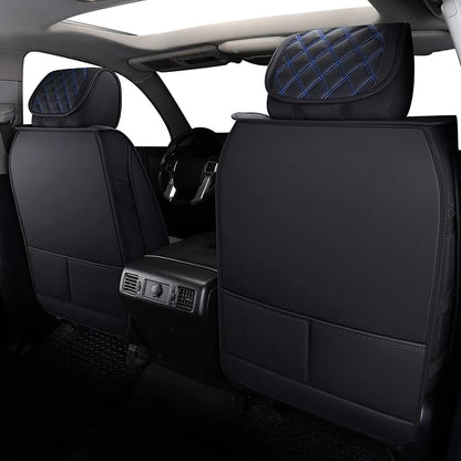 YIERTAI Truck Seat Covers Compatible with Toyota Tundra for 2008-2025 2026 Tundra Crewmax SR5 Limited Double Cab Crew Extended Cab Waterproof Leather Seats Protectors(2 PCS Front only/Black-Blue)