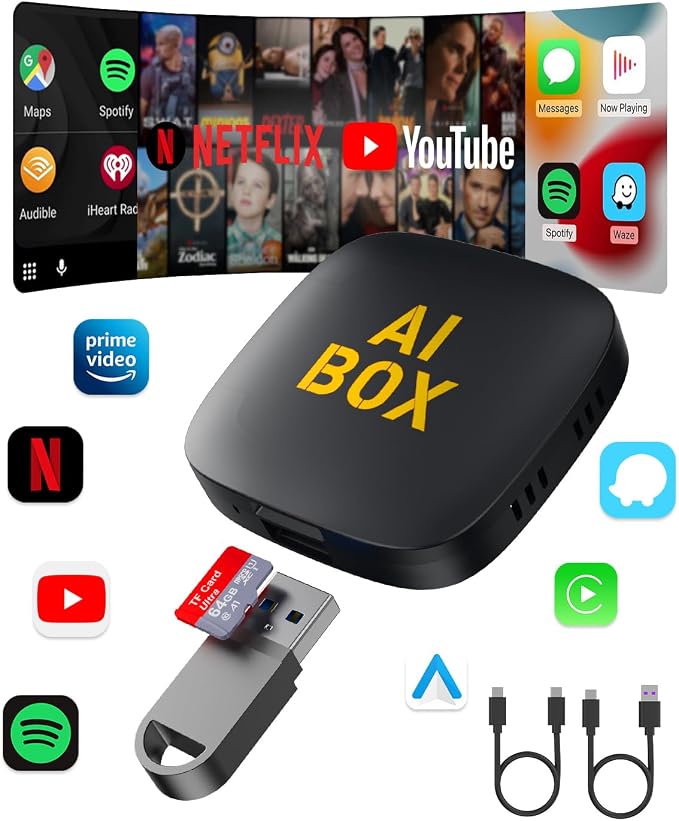 Opluz Wireless CarPlay and Android Auto Adapter 2 in1 Support Netflix/YouTube AI Box Lite for Factory Wired CarPlay Cars with U Disk/TF Card Magic Link CarPlay Ai Box Convert Wireless CarPlay Dongle
