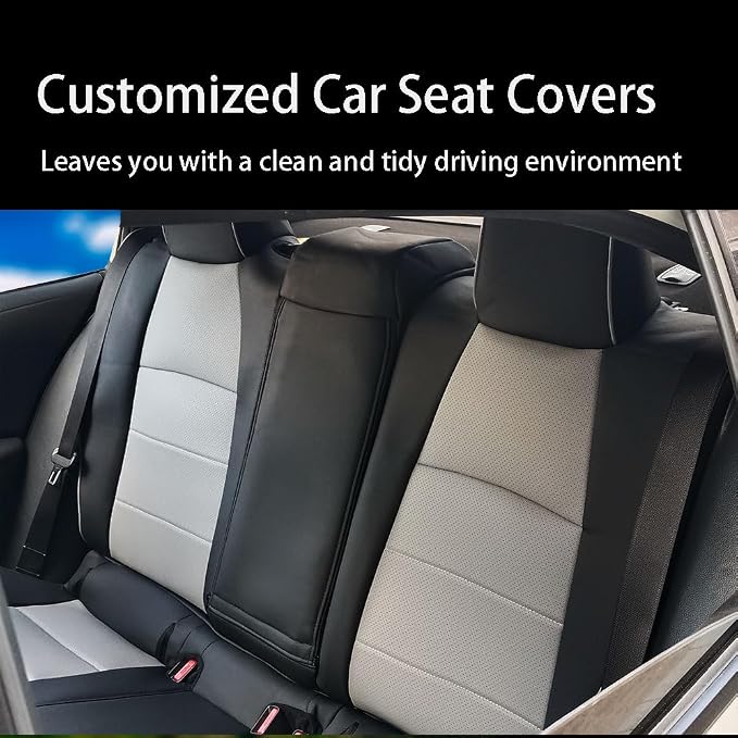 CocheFamilia Custom Fit Corolla Car Seat Covers for Select 2023 2024 2025 Toyota Corolla Hybird LE - Full Set,Leather (Black and Grey)