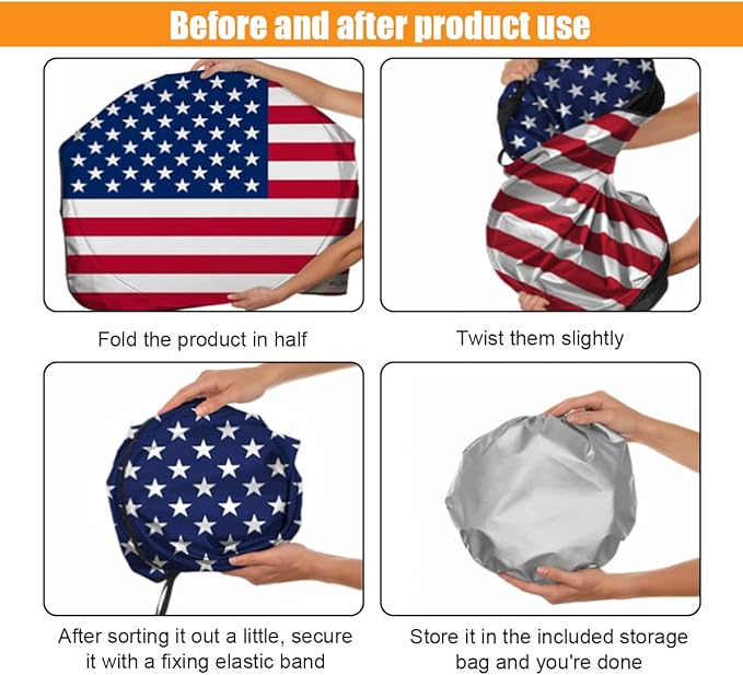 American Flag Car Windshield Sun Shade, Foldable Car Front Window Sunshade for Car SUV Truck, Auto Interior Sun Protection Cover, Blocks UV Rays & Keeps Your Vehicle Cool (USA Original Flag, Medium)