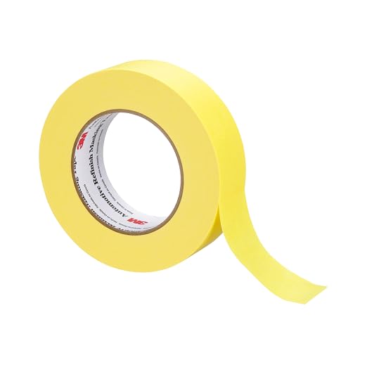 3M Automotive Refinish Masking Tape 388N, 06654, 36 mm x 55 m, Yellow, Crepe Backing, Moisture Resistant, Multi-Purpose