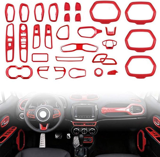 31PCS/ Set Interior Trim Kit Car Interior Accessories Decoration Trim Kit for Jeep Renegade 2015-2018 (Red-01)