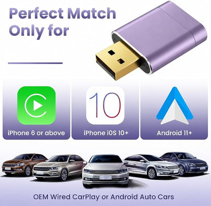 Mini Wireless CarPlay Adapter for Apple & Android Auto, Easy to Use Bluetooth Dongle with Fast Stable Connection, Converts Wired to Wireless Car Play Adapter, for Cars from 2016 with USB-A/C