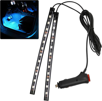 Car LED Strip Light, 12V 24 LED Interior Atmosphere Lights Under Dash Ambient Night Light, Auto Interior Decorative Lamp with Cigarette Adapter Plug (Ice Blue,Cigarette Lighter)