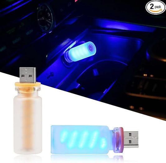 2PCS USB Lights for Car, Touch Adjustment Lights, Plug in USB Car Interior Ambient Light, Mini Spiral LED USB Night Light for Camping, Party, Holiday Decoration, Bedroom (Blue)