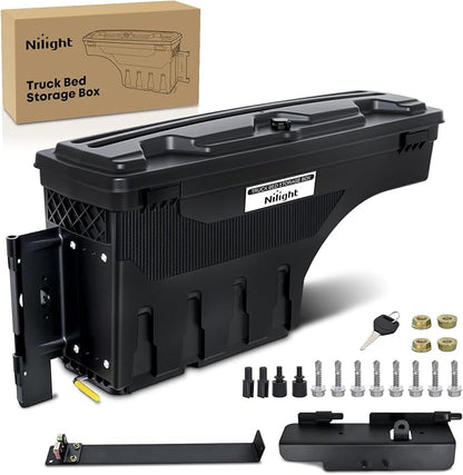 Nilight Truck Bed Tool Box Left Drivers Side Truck Tool Box Fit for Toyota Tundra 2007-2021 ABS Swing Case Truck Bed Storage Box with Lockable Lid Waterproof Wheel Well Toolbox Black