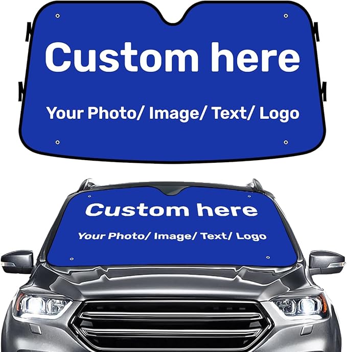 GENANY Custom Windshield Sun Shade for Car SUV Truck (55x30 Inches), Turn Your Photo Logo Text Into Windshield Sunshades, Personalized Car Sun Shades, Customized Sun Blocker Keep Your Vehicle Cool