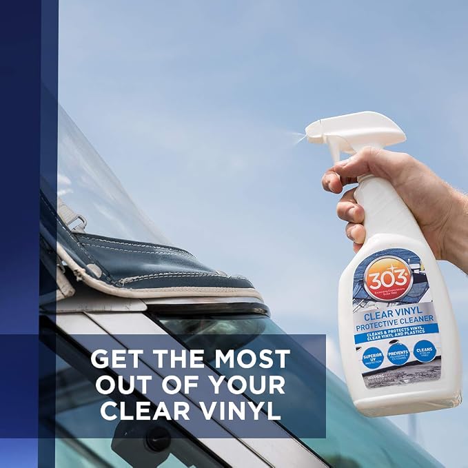 Cleans and protects clear marine vinyl while helping prevent yellowing, hazing, and cracking.