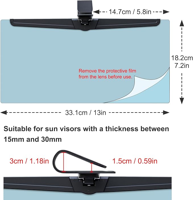 Veharvim Sun Visor Extender for Cars, Polarized Car Visor Extender Sun Blocker UV400, Adjustable Visor Extension, Clip on Sun Visor for Car, Universal, Glare, UV Protector