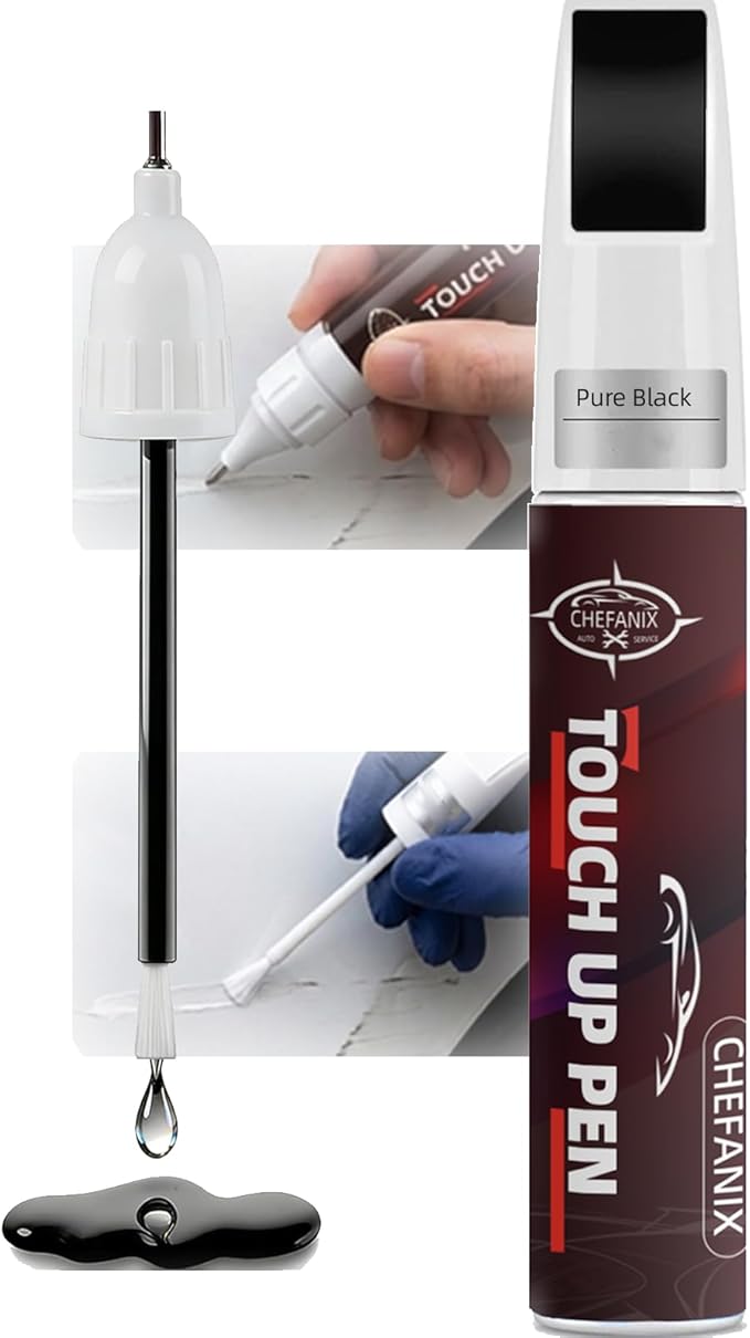 Pure Black Touch Up Paint for Cars & Motorcycles – Car Scratch Remover, 2-in-1 Brush & Pen, Paint Scratch Repair Kit with Quick-Dry Formula for Multi-Brand Vehicles