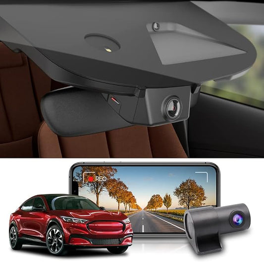 Fitcamx Front 2K+Rear 1080P Dash Cam for 2021-2025 Ford Mustang Mach-E GT Select Premium, Integrated OEM Look, Dual HD Video, Loop Recording, WiFi & APP, G-Sensor, Easy to Set, 64GB Card