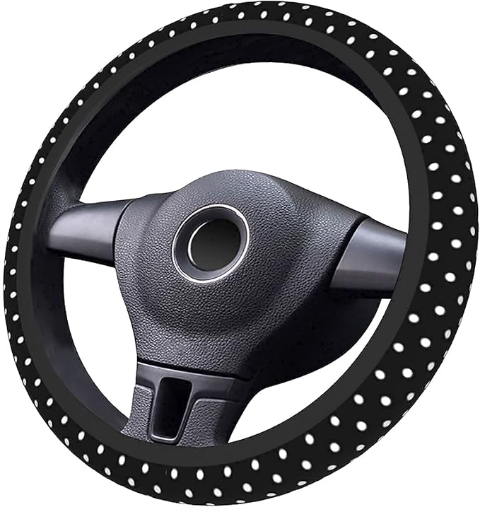 Black and White Polka Dot Steering Wheel Covers Non Slip Neoprene Steering Wheel Protector Universal 15 inch for Women Men