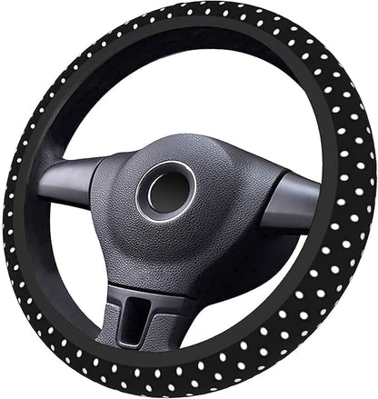 Black and White Polka Dot Steering Wheel Covers Non Slip Neoprene Steering Wheel Protector Universal 15 inch for Women Men