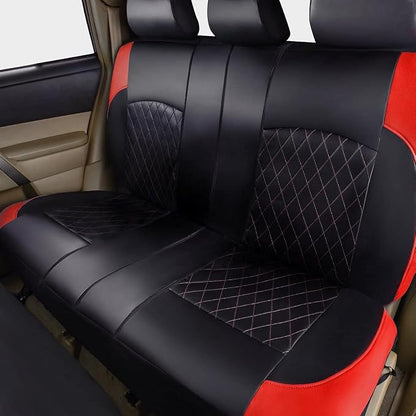 Universal Faux Leather Car Seat Covers Full Set Airbag Compatible Breathable Fit for Cars Trucks SUVs Deluxe Pu Luxury Vinyl(Black with Red)