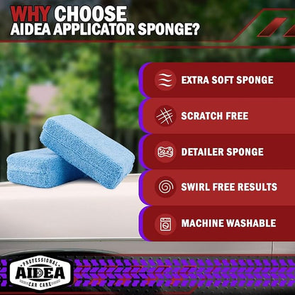 AIDEA Microfiber Applicator Pad-8Pack, Car Wash Sponge, Premium Microfiber Sponge and Cleaning Pads, Perfect for Effortless Wax, Sealant, and Conditioner Application, Car Detailing Supplies, Blue