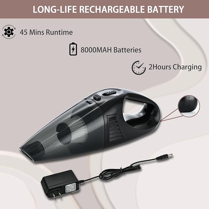 Handheld Vacuum Cordless Portable Rechargeable Strong Suction Car Vacuum Cleaner Powerful Hand Held Vacuum Cleaner with Multi Accessories for Home Office Auto Car Pet (White)