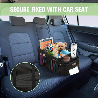 FUNNy elf Car Backseat Organizer for Cars, Collapsible Front Seat Organizer with 4 Cup Holders, Storage Pockets & Dividers, Passenger Seat Organizer for SUV, Truck, Sedan