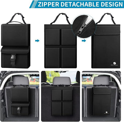 ORIENT FAMULAY Hanging Car Trunk Organizer with Cooler, Large Pockets, Zippers Detachable Seat Back Waterproof Car Storage Trunk Organizer for Jeeps, SUVs, Black