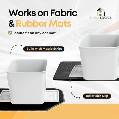Car Trash Can with Stability Wings – Leakproof Portable Garbage Bin for Fabric & Rubber Mats – Compact Durable Plastic Auto Organizer for Cars, SUVs, Trucks (White, Small)
