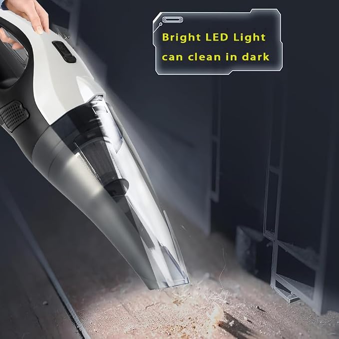 BZY Handheld Vacuum Cleaner Cordless Rechargeable 17500Pa Strong Suction Small Handheld Vacuum with LED Light Portable Car Vacuum Cleaner with Multi-Nozzles & Washable Filter 35Min for Car Home Pet