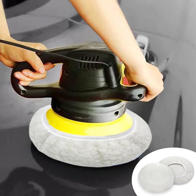 6 PCS Car Buffing Pads for 5-6 Inch Orbital Polisher, Lamb Fleece Polishing Pad Buffer Polisher Bonnets, 5-6 Inch Polishing Pads Cover Waxing Pads for Car Detailing (White)
