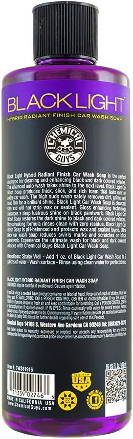 Chemical Guys CWS61916 Black Light Foaming Car Wash Soap(Works with Foam Cannons, Foam Guns or Bucket Washes)Safe for Cars,Trucks,Motorcycles,RVs&More,16 fl oz, Black Cherry Scent(packaging may Vary)