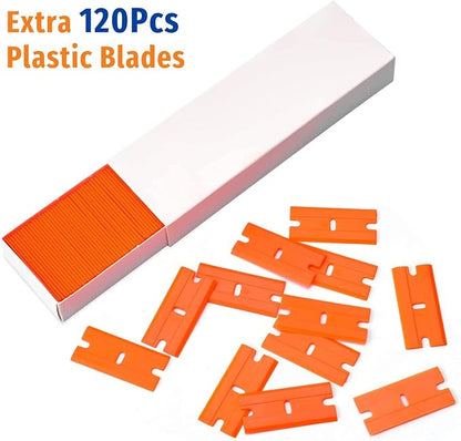Plastic Razor Blade Scraper, Scraper Tool with 20 PCS Plastic Razor Blades for Removing Labels Adhesive Decals Sticker from Windows Glass (Black)