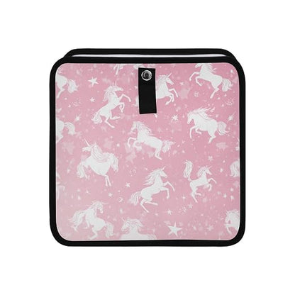 Car Trash Can Organizer Bin with Adjustable Strap for Back Front Seat Console Waterproof Leakproof Collapsible Portable 8.66 Inch Pink Unicorns Silhouette and Stars