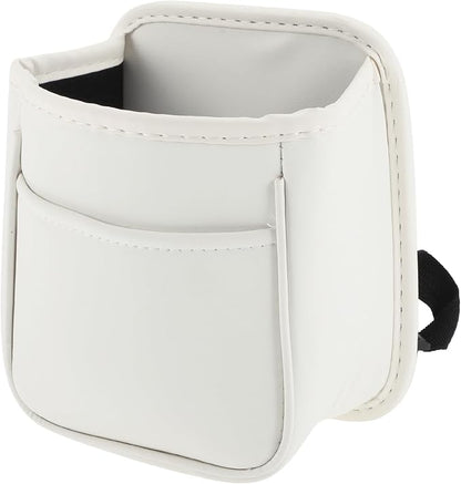 Car Trash Can Portable and Hanging 5.9" Length 3.9" Width 7.1" Height Trash Bin Faux Leather White 1Pcs