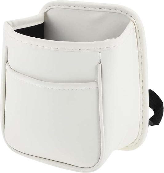 Car Trash Can Portable and Hanging 5.9" Length 3.9" Width 7.1" Height Trash Bin Faux Leather White 1Pcs