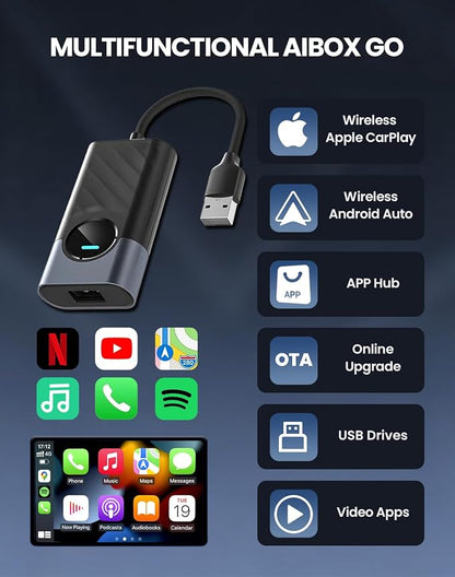 Wireless CarPlay Adapter for iPhone/android,Android Auto Wireless Adapter is Fast Auto Connect, Plug&Play, Stable Connection, car play wireless adapter Support Map, Music,Video,Call etc(Black)