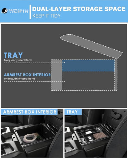 For Center Console Tray Compatible with 2019-2026 Chevy Silverado 1500& 2020-2026 Silverado 2500HD 3500HD (Split-Bench Folding Seat) Armrest Storage Box Console Organizer ABS Materials