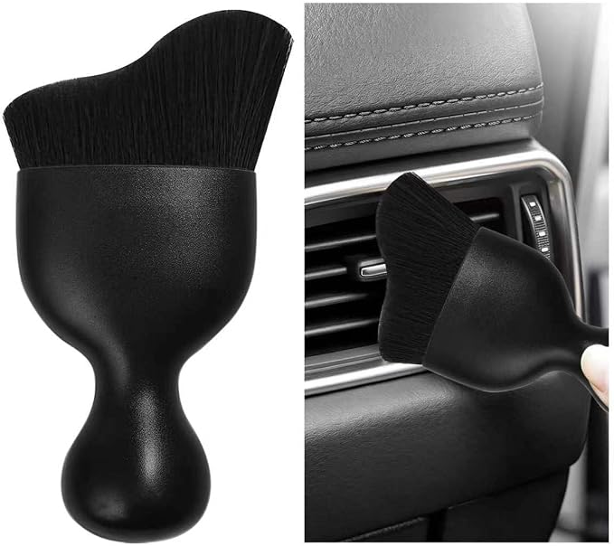 Car Interior Detailing Brush, Curved Car Interior Cleaning Brush with Ultra Soft Bristles & Dust Cover, Scratch-Free Auto Dusting Brushes for Dashboard AC Vent Leather (Black)