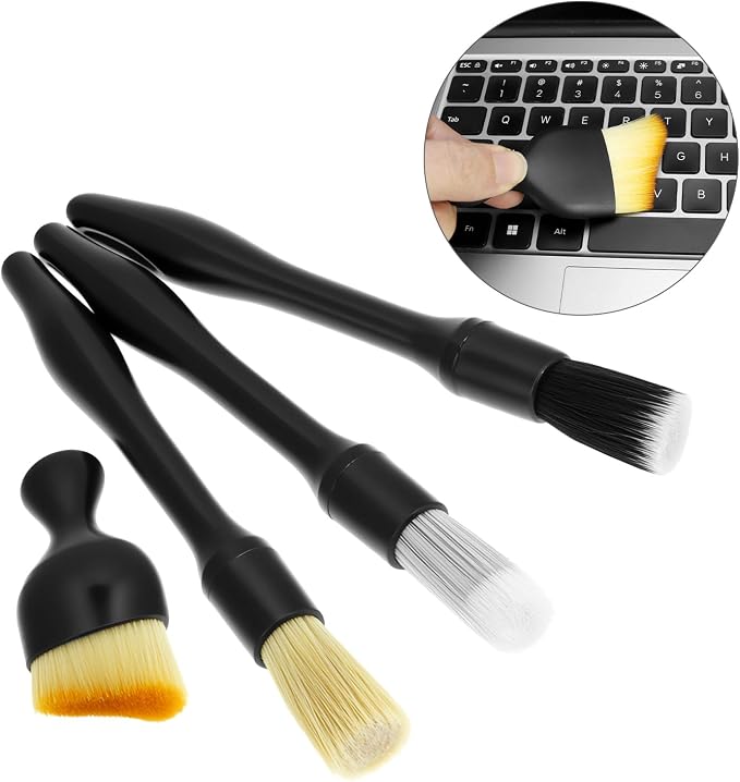 QWORK Car Detailing Brush Set for Interior & Exterior Cleaning, 7Pcs Ultra Soft to Hard Bristle Brushes for Dashboard, Leather, Wheels & Emblems, Auto Detailing Tools for Deep Car Care