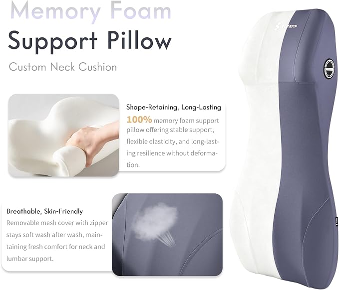 FLORICH Ergonomic Car Seat Cushion and 2-in-1 Lumbar Support Pillow Headrest Memory Foam Car Cushion Back Support Neck Pillow Driving Lumbar Seat Cushion for Truck Driver Sciatica Pain Relief, Blue