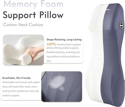FLORICH Ergonomic Car Seat Cushion and 2-in-1 Lumbar Support Pillow Headrest Memory Foam Car Cushion Back Support Neck Pillow Driving Lumbar Seat Cushion for Truck Driver Sciatica Pain Relief, Blue