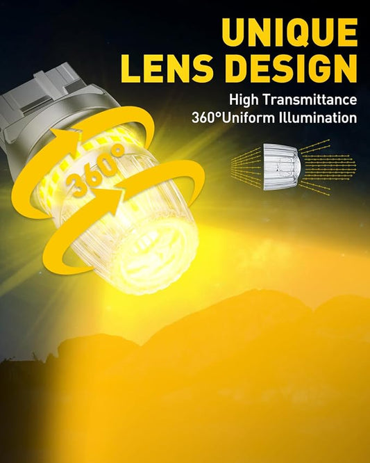 AUXITO Latest 7440 7443 LED Bulb Amber Yellow Turn Signal Lights, 700% Brighter 7441 7444 T20 992 WY21W LED Bulbs with Projector for Parking Blinker Tail Brake Signal DRL Marker Light, Pack of 2