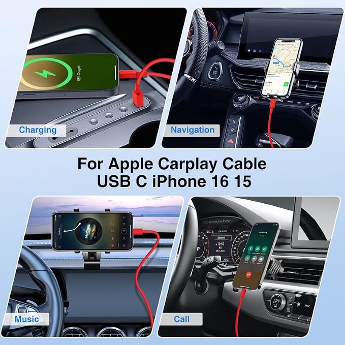 USB C Car Charger for iPhone 17 16 15 Pro Max, 40W Dual Port USB-C & USB-A Car Fast Charging Adapter, 2X3FT C to C Cable & A to C Carplay Cable for iPhone 17 16 15 Series/iPhone Air, iPad, Samsung-Red