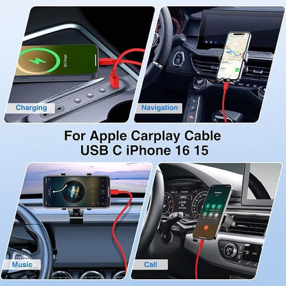 USB C Car Charger for iPhone 17 16 15 Pro Max, 40W Dual Port USB-C & USB-A Car Fast Charging Adapter, 2X3FT C to C Cable & A to C Carplay Cable for iPhone 17 16 15 Series/iPhone Air, iPad, Samsung-Red