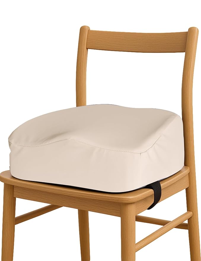 Babelio Ergo-Designed Booster Seat for Kitchen Chair, Promote Proper Upright Posture, Toddler Booster Seat for Dining Table, Suitable for 18 Months to 5 Years, Stain-Resistant Faux Leather, Beige