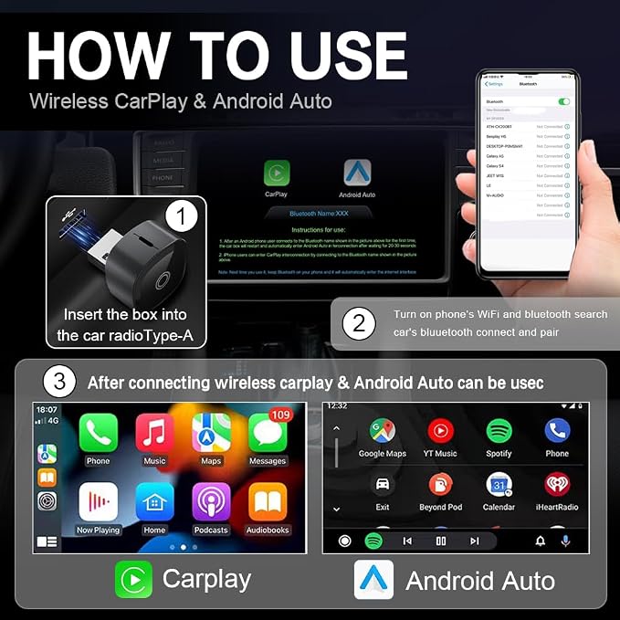CarPlay Wireless CarPlay Adapter for iPhone for Volvo XC90 XC60 XC40 S60 V90 Accessories, Convert Wired to Wireless CarPlay Adapter (carplay Model B)