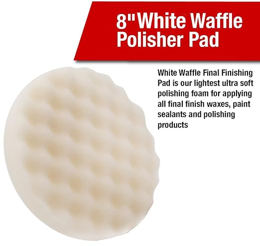 LAUCO White Foam Waffle Buffing Pad – 8” Single-Sided Polishing & Waxing Pad – Final Finish for High-Gloss Shine – Hook & Loop Backing (203.2 mm) – 1 Pack 8997