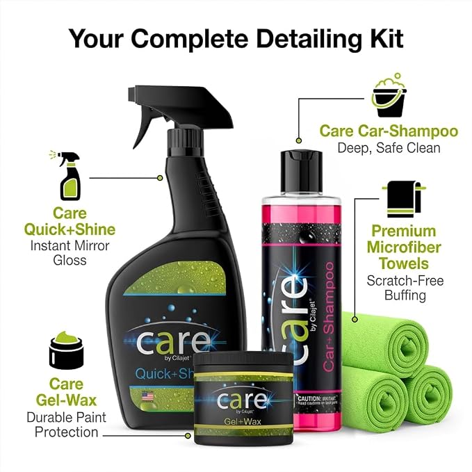 Care Car Wash Care Kit, Essential Car Cleaning Supplies, for Trucks, SUVs, and More, 5-Piece Set with Shampoo, Spray, Gel Wax, Microfiber Towels