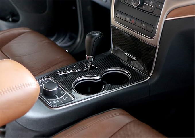 YOCTM Compatible with Jeep Grand Cherokee 2011 2012 2013 Gear Shift Cover Interior Accessories Real Carbon Fiber Center Console Cup Holder Cover Trim