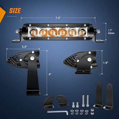 Nilight LED Light Bar Amber 2Pcs 7 Inch 30W Spot 3000LM Super Slim 3D Driving Fog Off Road Work Lights Pods for Trucks Pickup SUV ATV UTV Boat 4x4 Van Camper- 2 Style Mounting